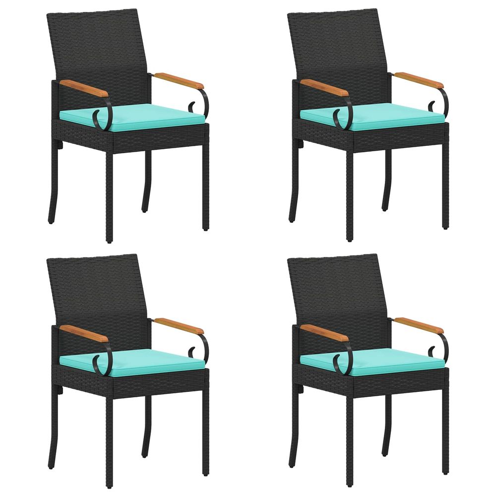 Chaises de jardin 4 pc noir et turquoise poly rattan et acacia