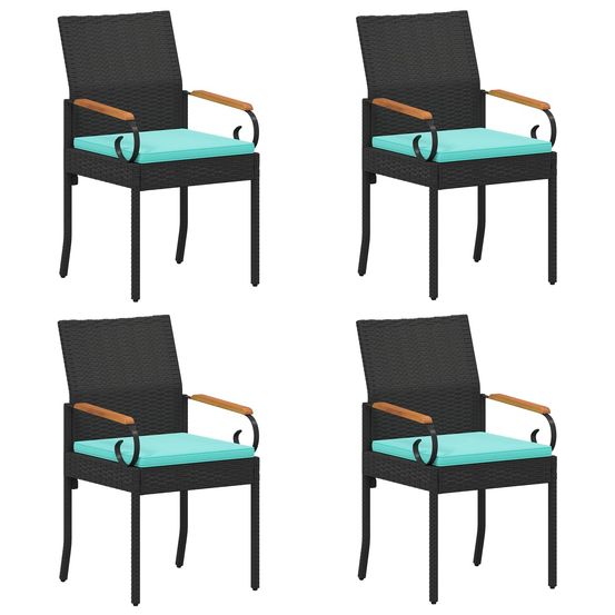 Chaises de jardin 4 pc noir et turquoise poly rattan et acacia