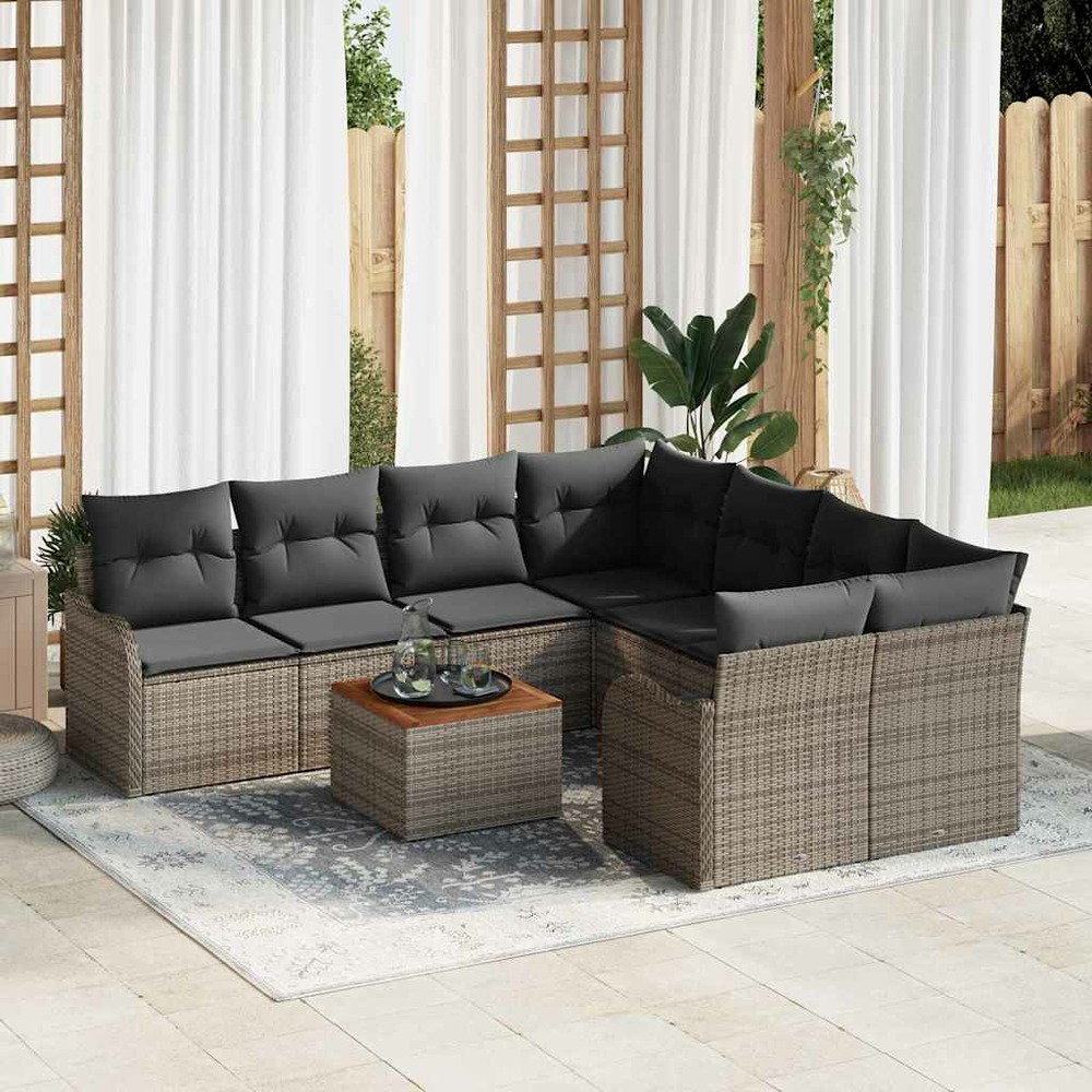 Ensemble de canapé de jardin avec coussin 9 pcs gris polyrotin