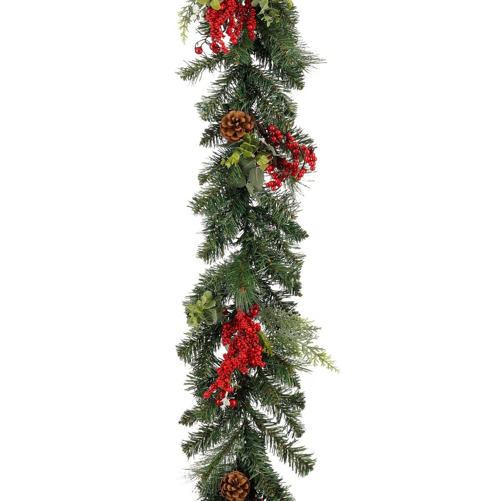 Mica decorations harvey guirlande avec pommes de pin - l180 x l15 x h11 cm - vert, rouge