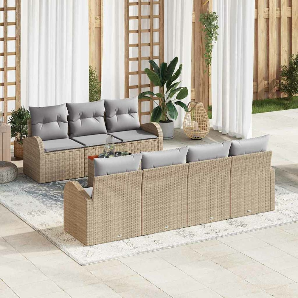 Ensemble de canapé de jardin avec coussin 8 pcs beige polyrotin