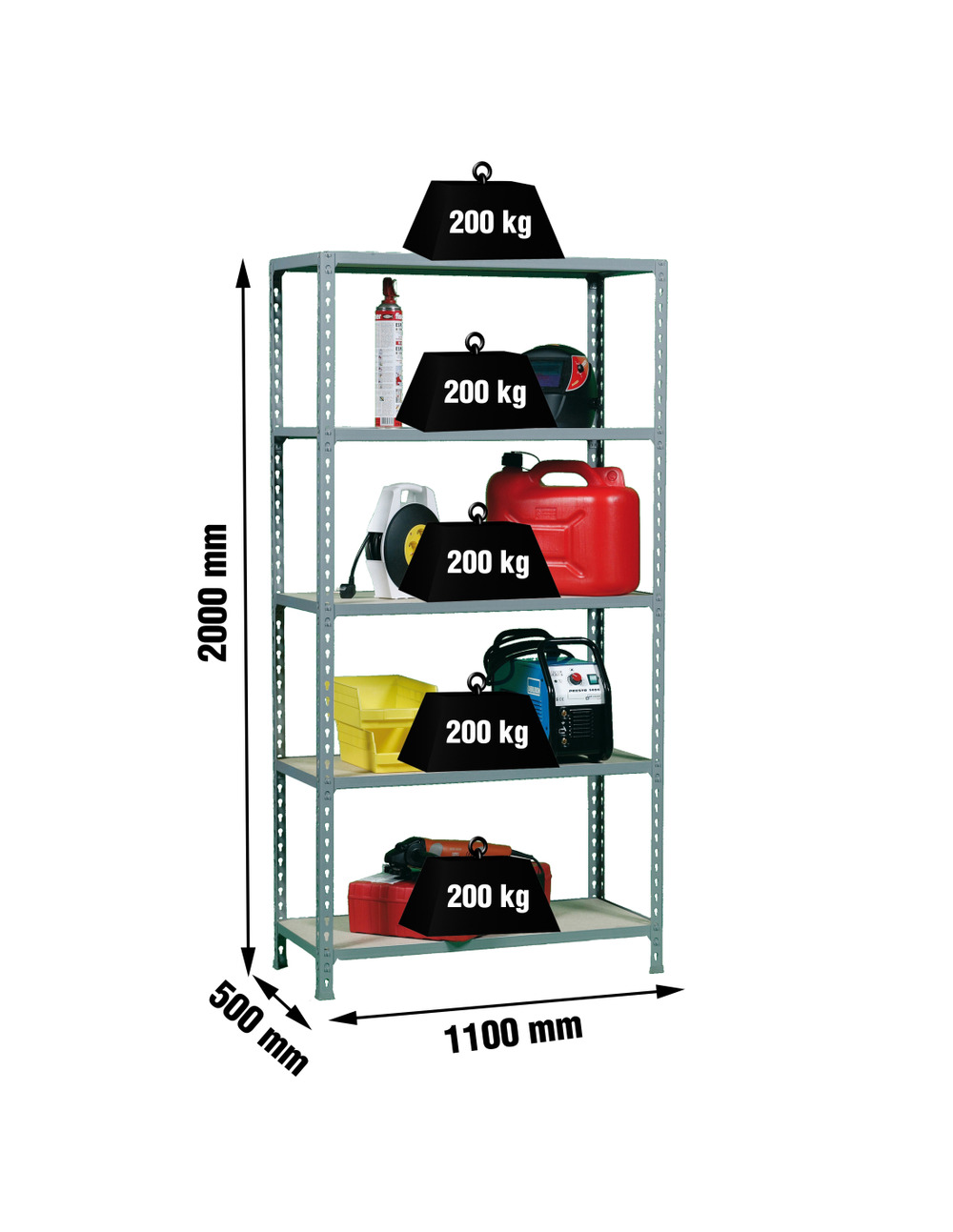 Etagère légère sans vis maderclick superplus 5/500 gris/bois gris/bois 2000x1100x500 - simonrack