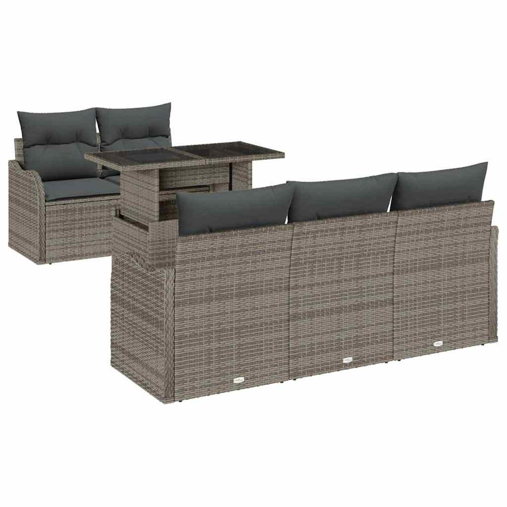 Ensemble de canapé de jardin avec coussin 6 pcs gris polyrotin