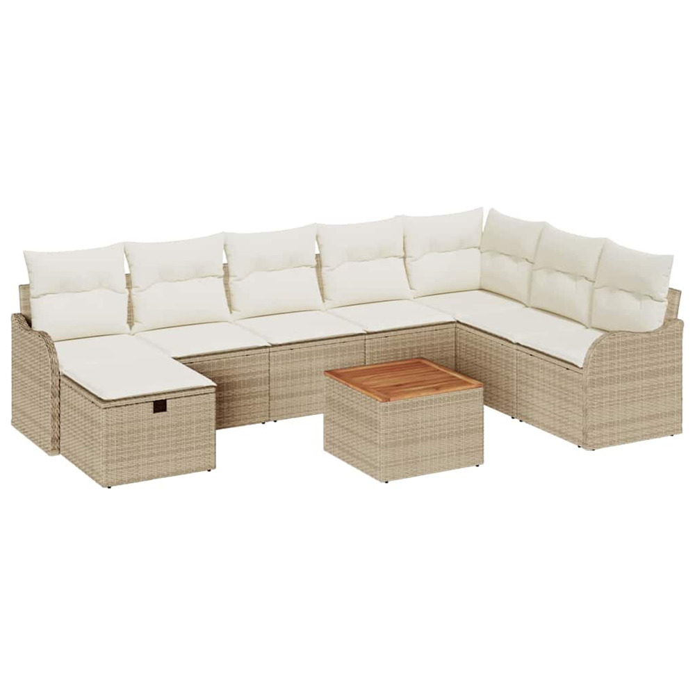 Ensemble de canapé de jardin 9 pcs beige poly rotin