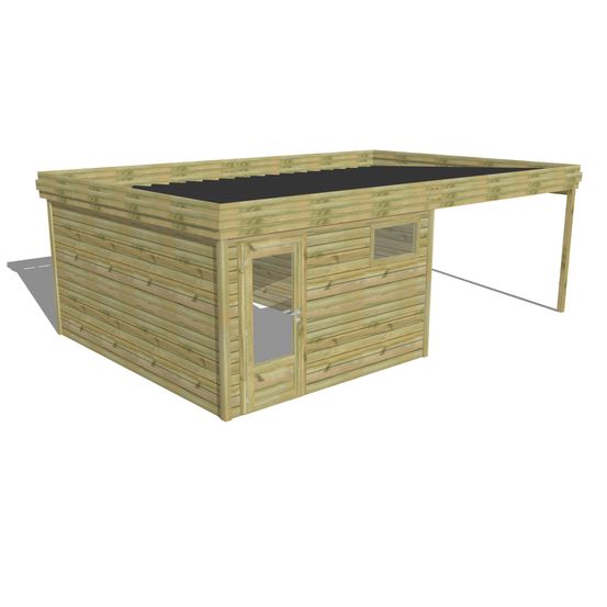 Abri de jardin bois pin traité autoclave 27mm - 6,94x4,34m / 30m2 - bac acier - abri français