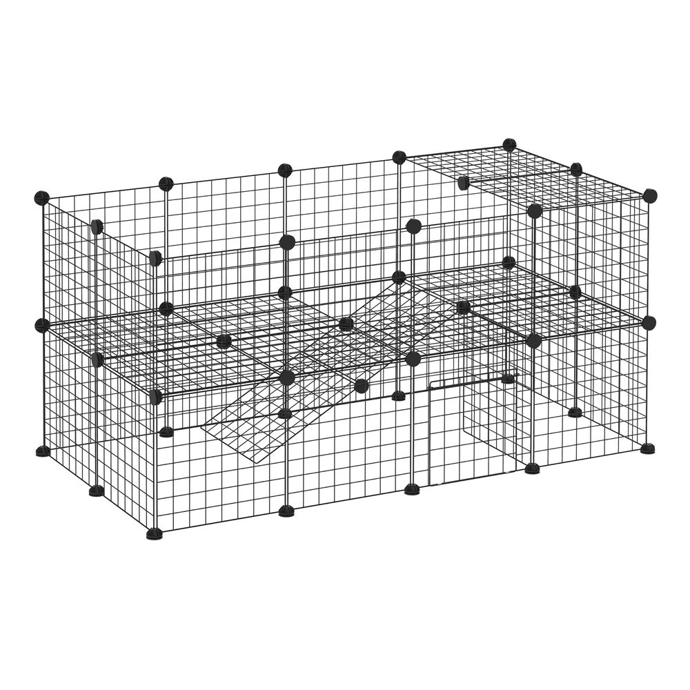 Enclos intérieur métal pour petits rongeurs parc modulable 36 panneaux 146x73x73cm noir