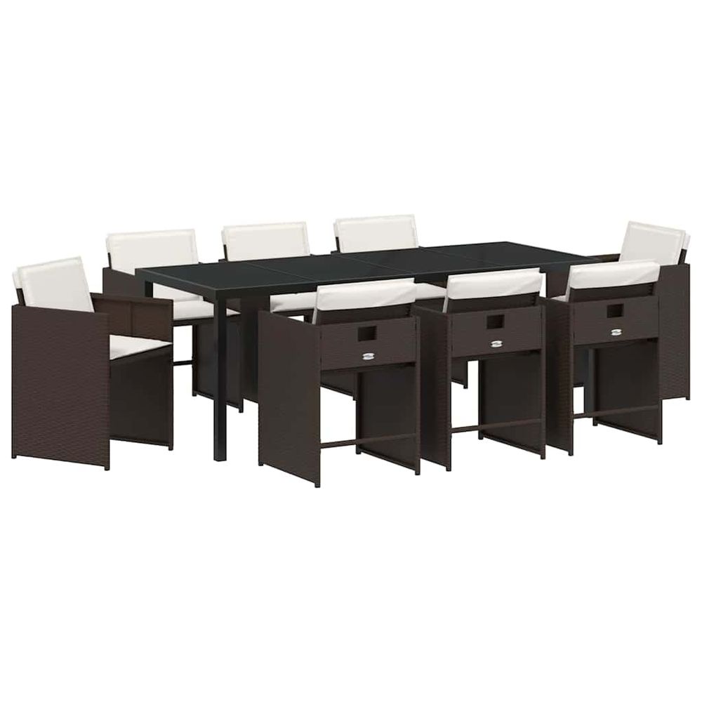 Ensemble de salle à manger pour jardin 9 pc marron polyrotin