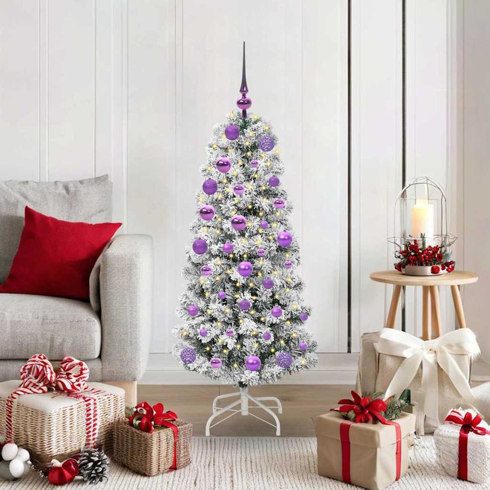 Arbre de noël artificiel vert 120 cm tout-inclus, pré-illuminé led usb avec 61 décorations