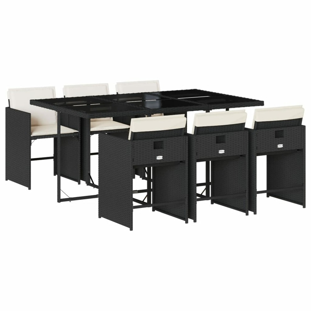 Ensemble à manger de jardin coussins 7pcs noir résine tressée