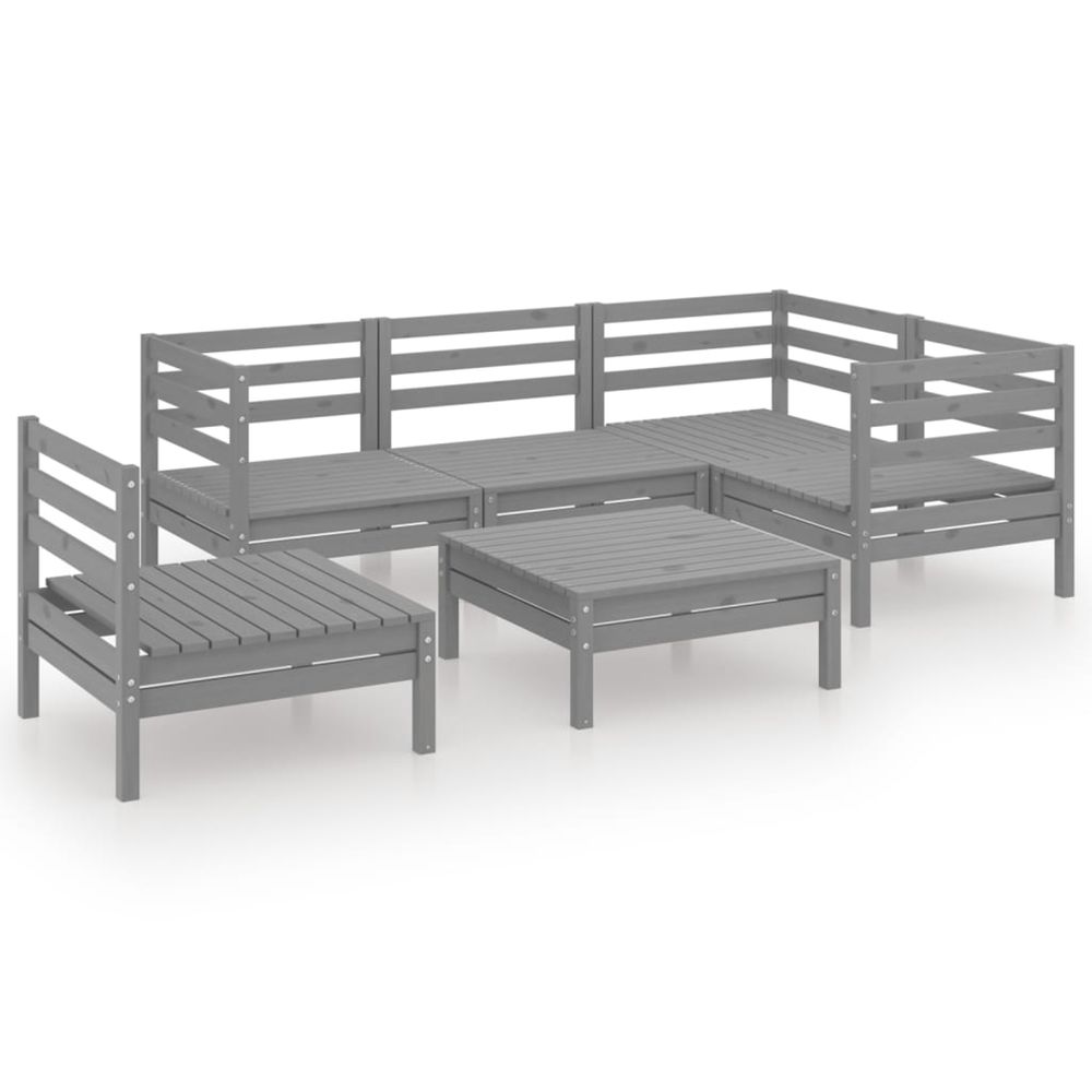 Salon de jardin 6 pcs bois de pin massif gris