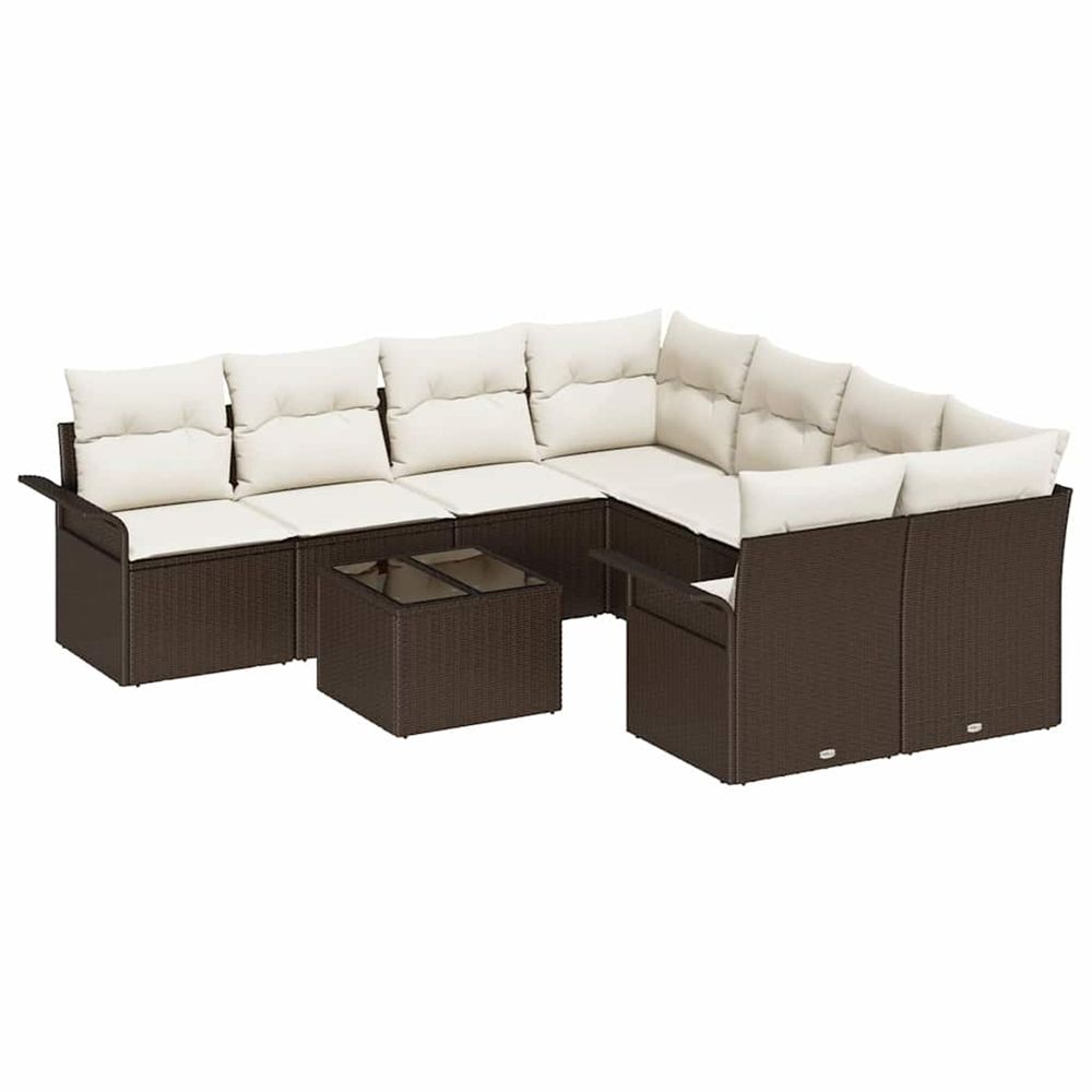 Ensemble de canapé de jardin 9 pc marron et crème polyrotin