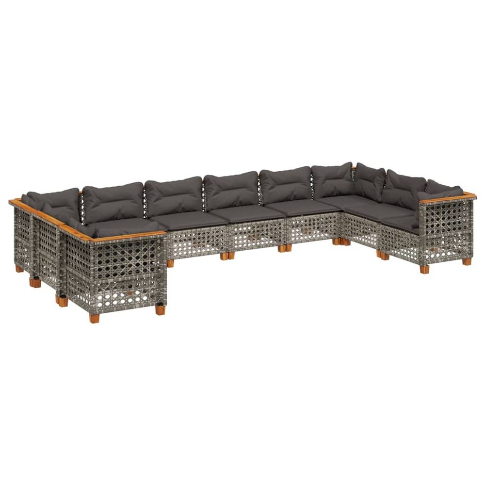 Salon de jardin avec coussins 10 pcs gris résine tressée