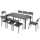 Table de terrasse (185 x 92cm) et 8 chaises noir