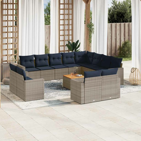 Salon de jardin avec coussins 13 pcs gris résine tressée
