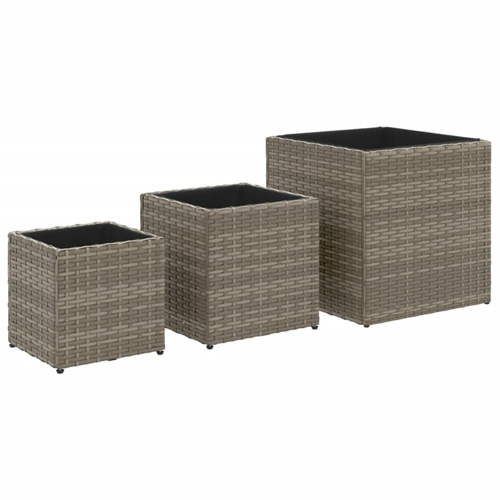 Jardinière d'extérieurs d'extérieur 3 pcs gris résine tressée