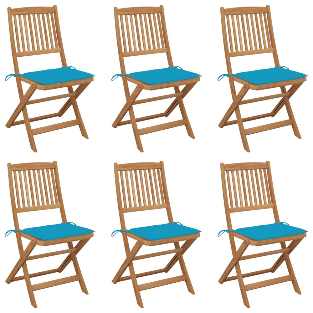 Chaises pliables de jardin lot de 6 avec coussins bois d'acacia