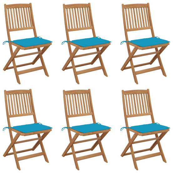 Chaises pliables de jardin lot de 6 avec coussins bois d'acacia