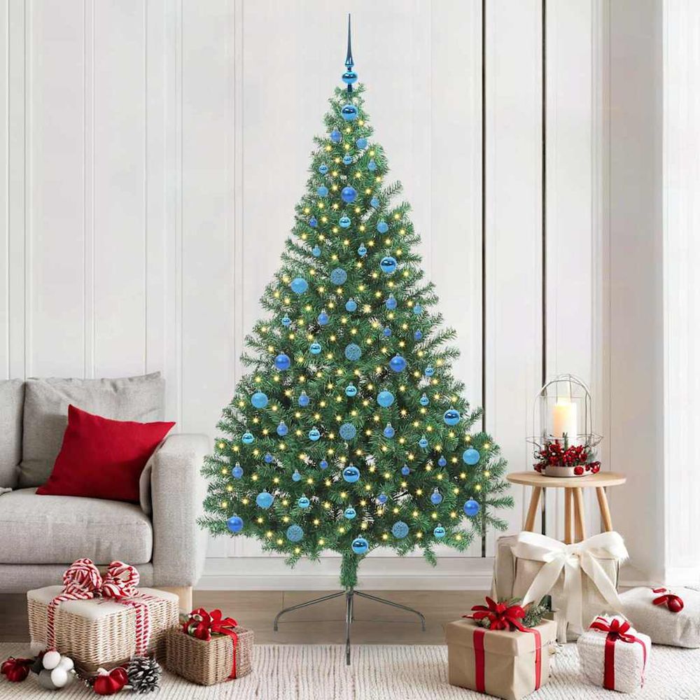 Grand sapin de noël 210 cm artificiel lumineux avec set de 120 boules