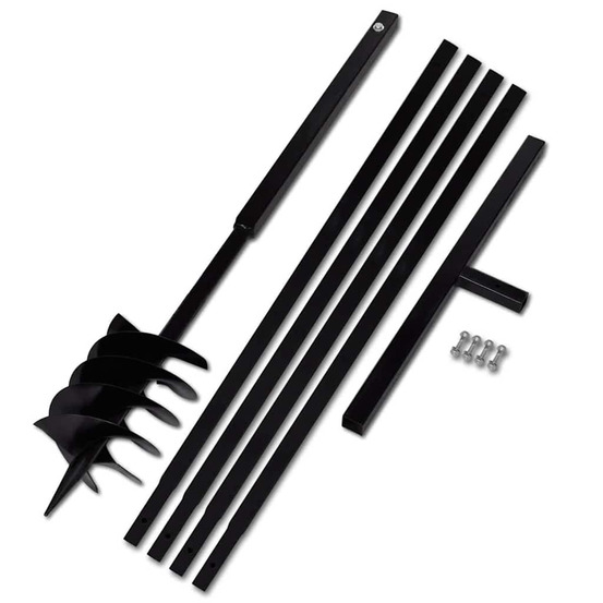 Tarière de sol avec manche 180 mm et tube d'extension 5 m acier