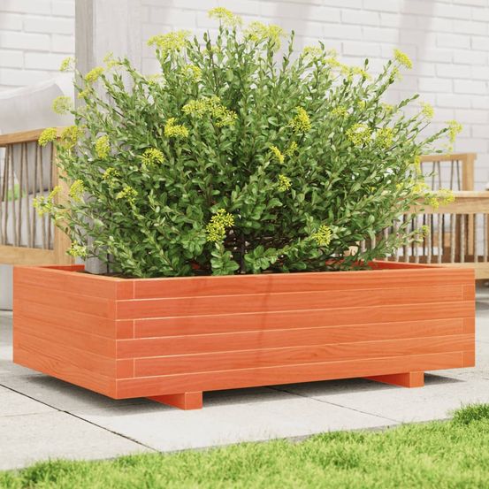 Grande jardinière rectangulaire 90x60cm bois de pin cire marron jardin
