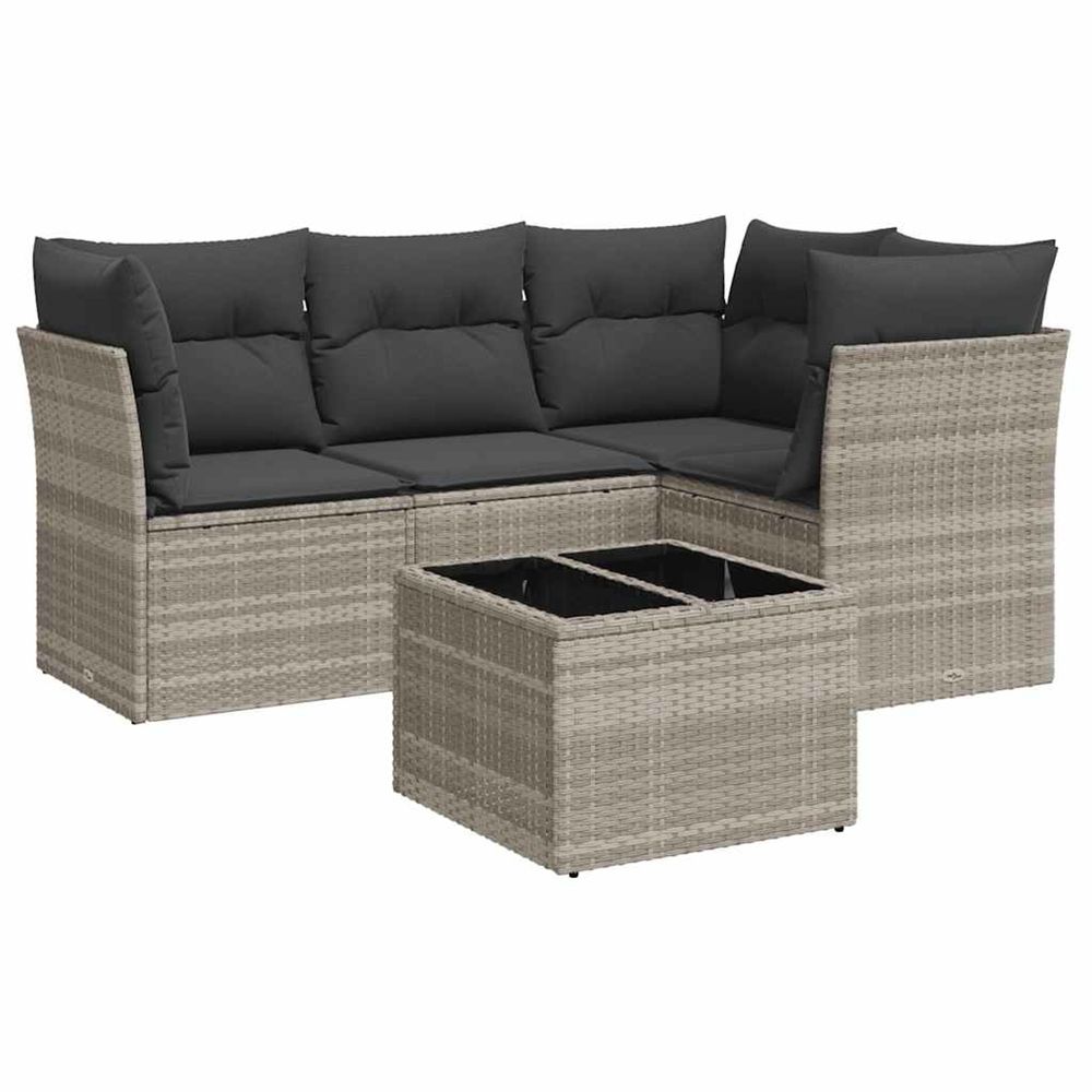 Salon de jardin 5 pcs avec coussins gris clair résine tressée