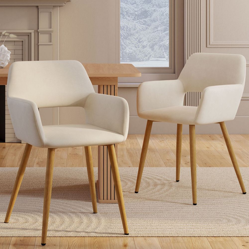 Lot de 2 chaises de salle à manger, fauteuils de table holy en velours beige