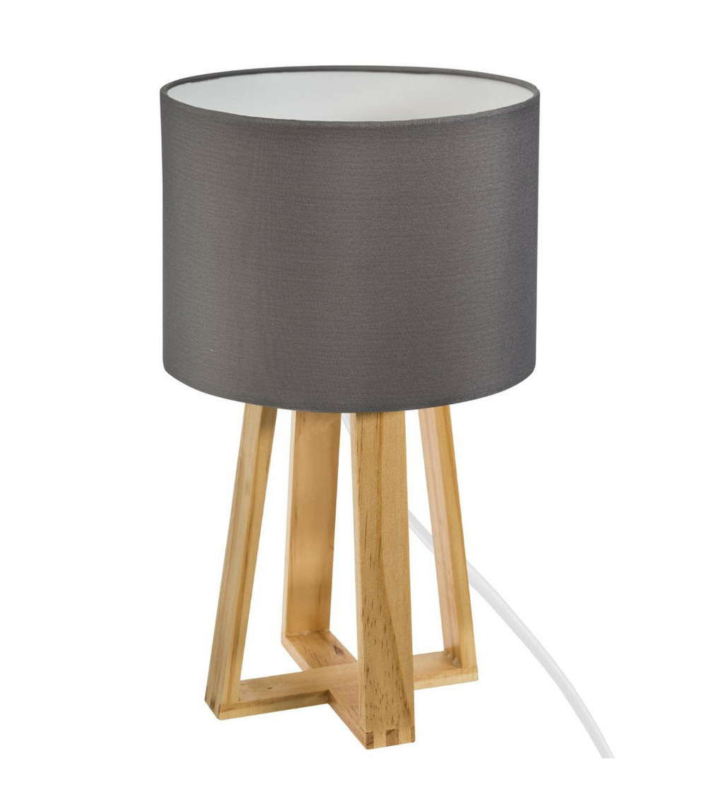 Lampe à poser pied en bois et abat-jour gris h 34.5 cm