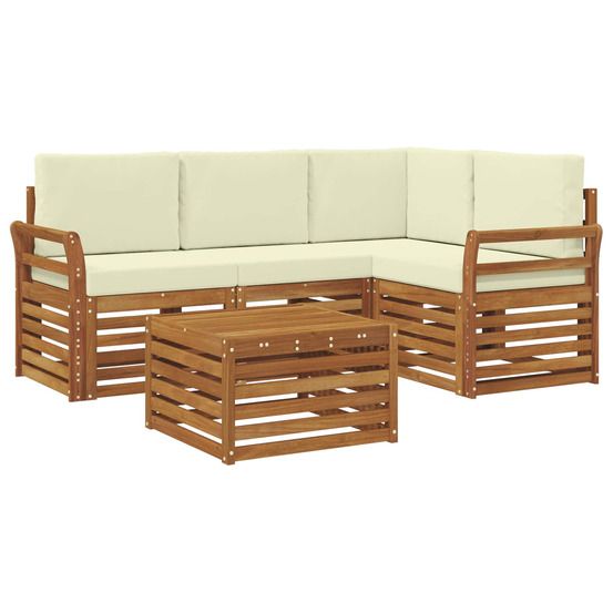 Ensemble de canapés d'extérieur 5 pc naturel et crème polyester