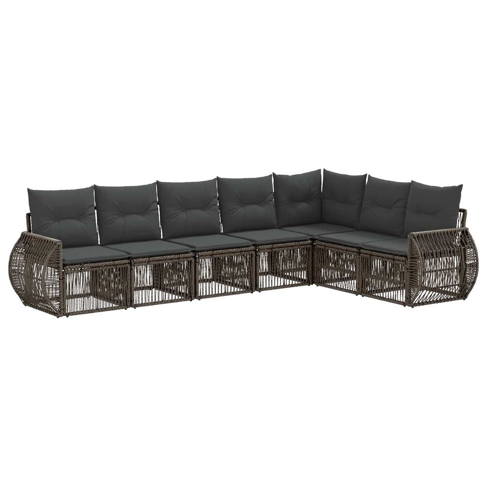 Ensemble de canapé de jardin 7 pc gris et gris foncé polyrotin