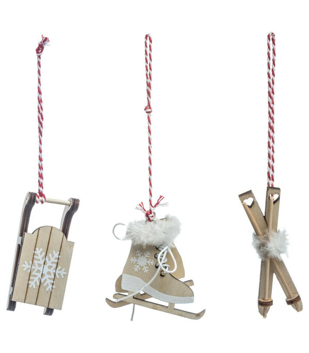 Déco de sapin lot de 3 formes en bois avec fourrure blanche
