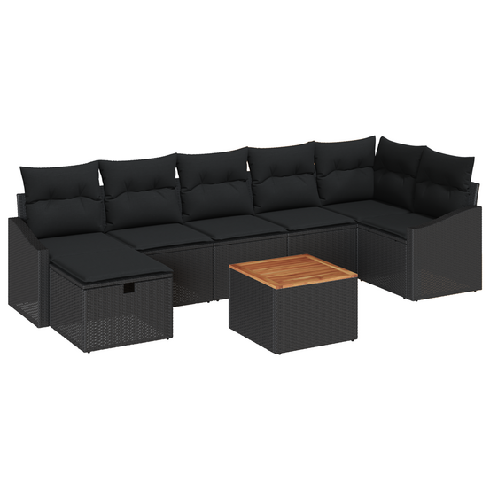 Ensemble de canapé de jardin 8 pièces avec coussins noir rattan poly