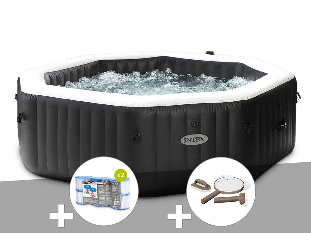 Kit spa gonflable purespa carbone octogonal bulles et jets 6 places + 12 filtre