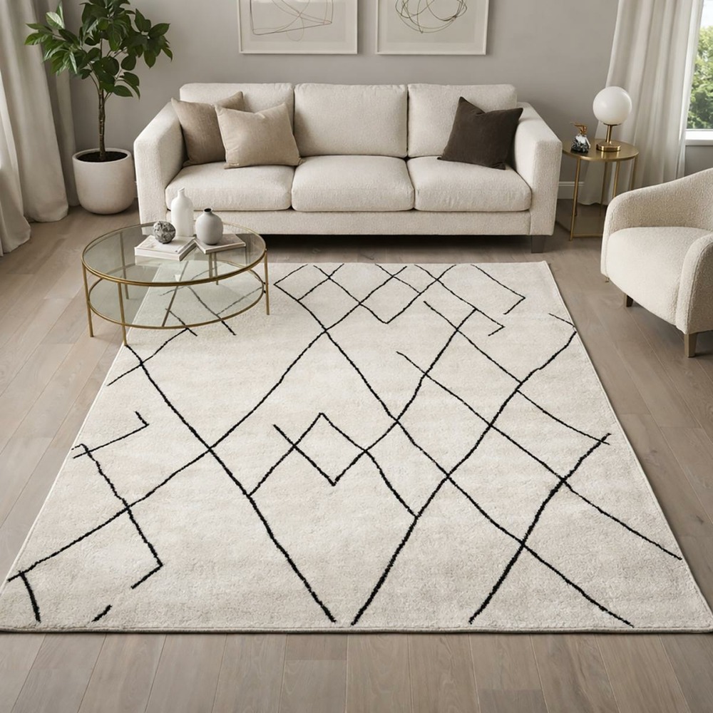 Tapis berbère 150x220 tissé motifs tribaux naladon crème