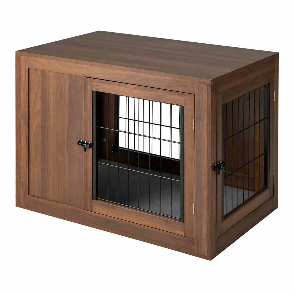 Cage pour chien animaux avec 2 portes verrouillables coussin en lin style industriel meuble caisse pour chien 92 x 59 x 66,5
