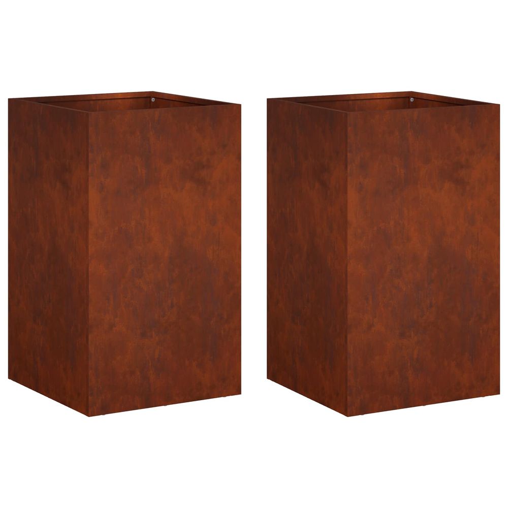 Cache-pot de jardin 2 pc rouillé 30 x 30 x 40 cm acier patiné