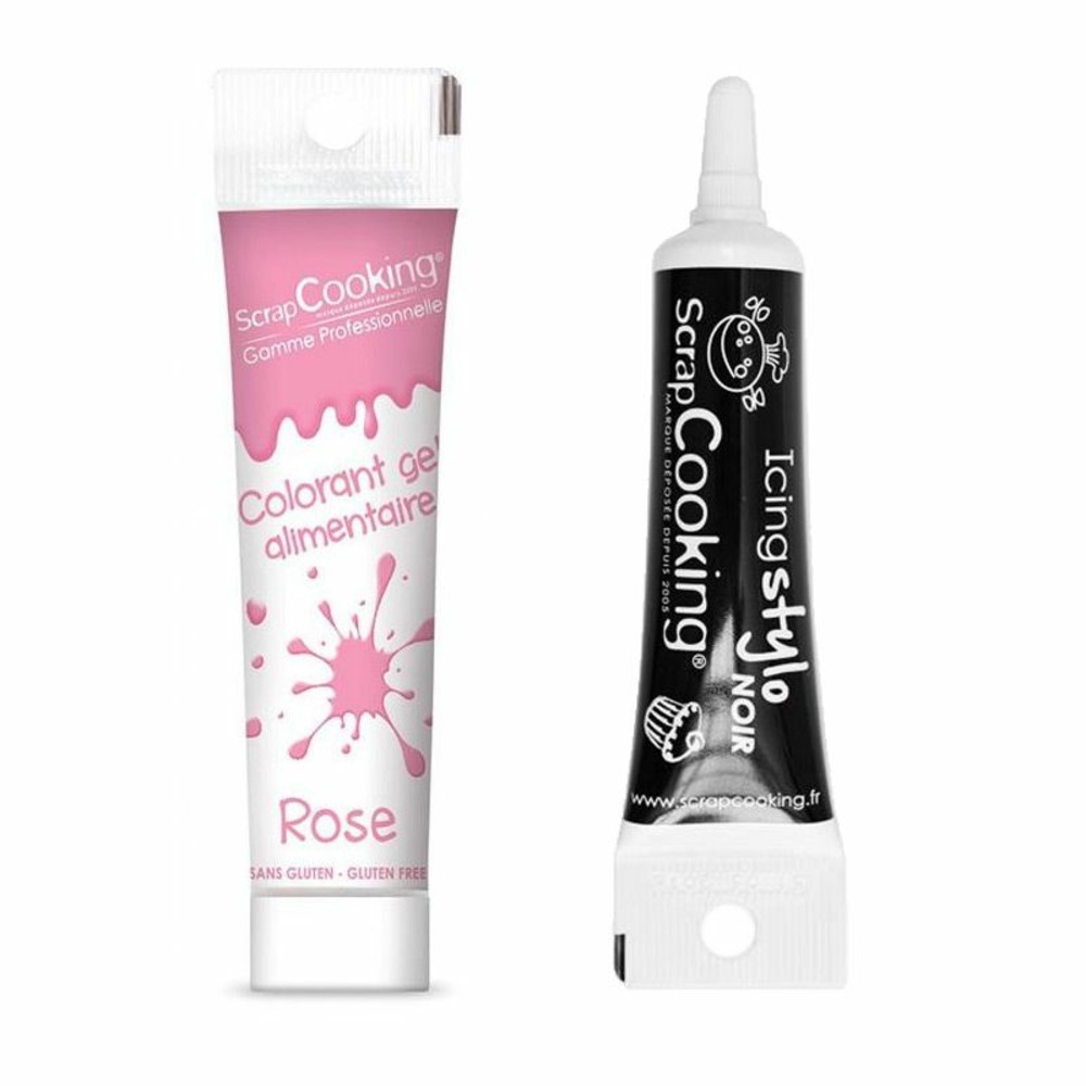 Gel colorant alimentaire rose 20 g + stylo glaçage noir