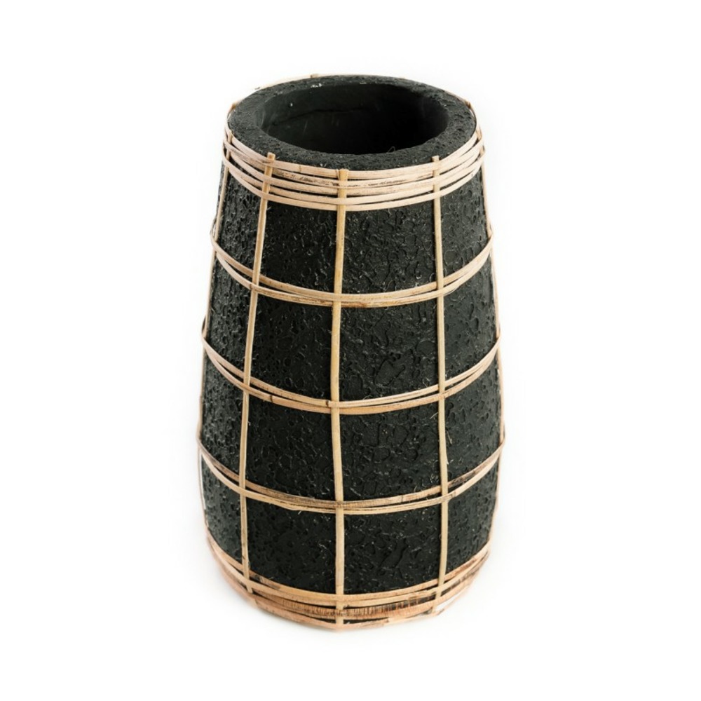 Vase avec rotin en béton noir 14x14x22 cm