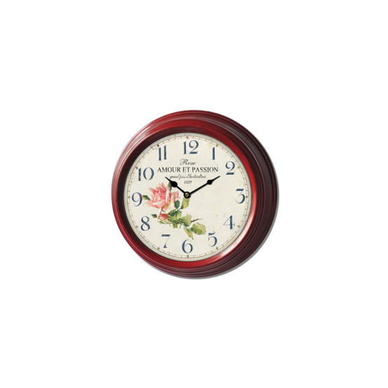Horloge murale décorative cuisine salon vintage métal bordeaux ø.22 cm