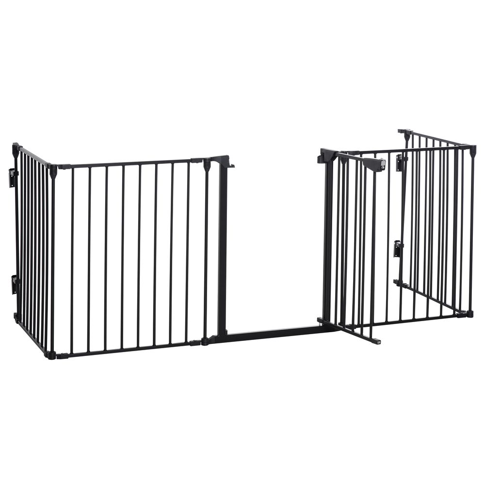 Parc enclos modulable métal pour chiens barrière de sécurité 300x74cm noir