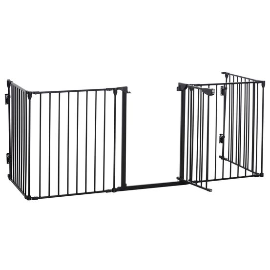 Parc enclos modulable métal pour chiens barrière de sécurité 300x74cm noir