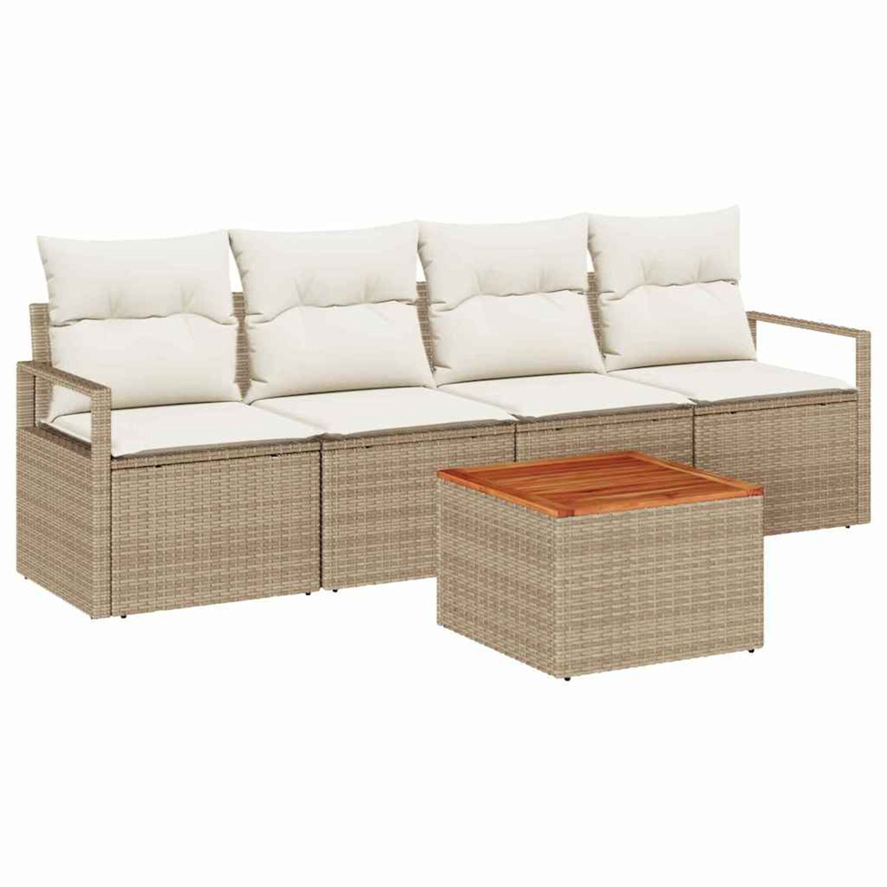 Ensemble de canapé de jardin avec coussin 5 pcs beige polyrotin