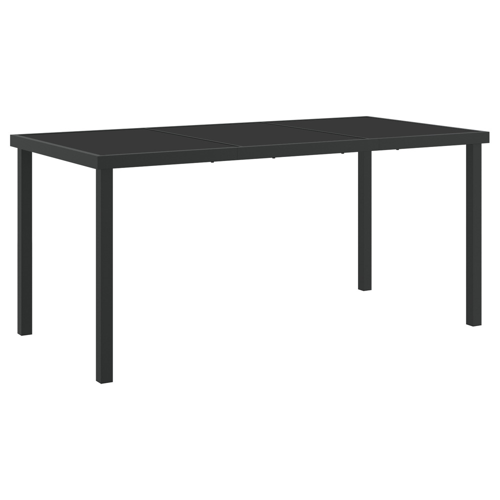 Table de jardin noire 160x80x73 cm verre trempé