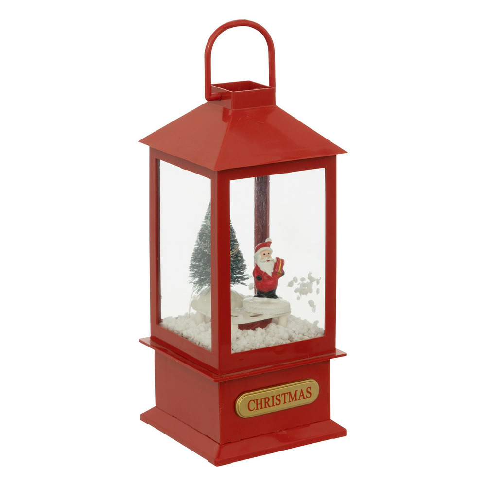 Déco lumineuse lanterne rouge avec père noël et sapin 4 led h 20 cm