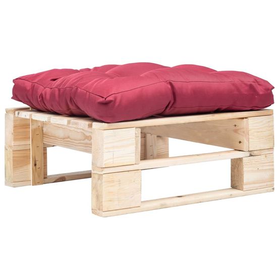 Repose-pied palette de jardin avec coussin rouge bois naturel