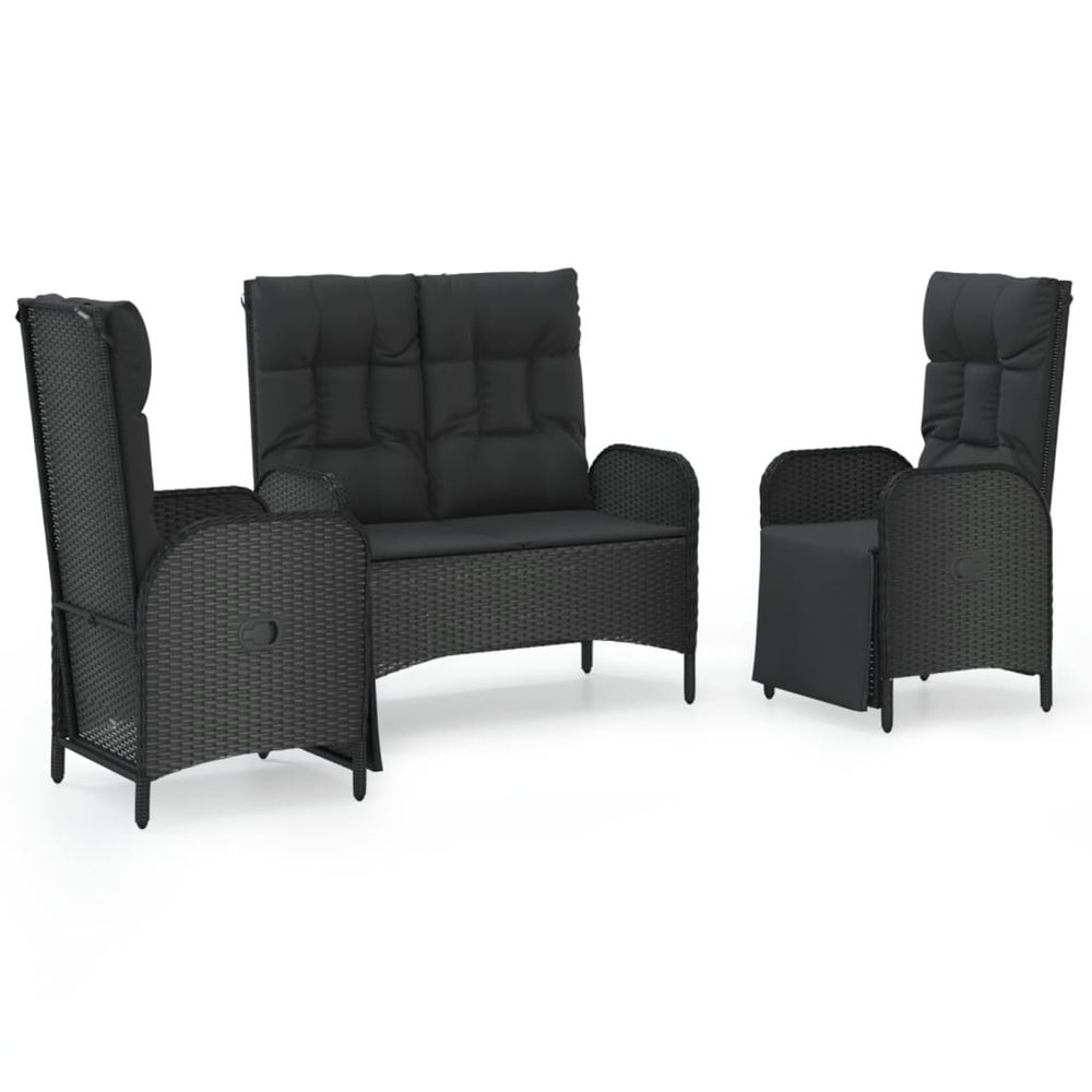 Ensemble à manger de jardin avec coussins 3 pcs noir