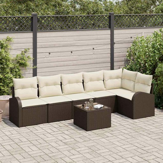 Ensemble de canapé de jardin 7 pcs marron et blanc polyrotin