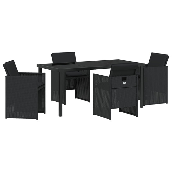 Ensemble de repas de jardin 5 pièces avec coussins en rattan poly noir