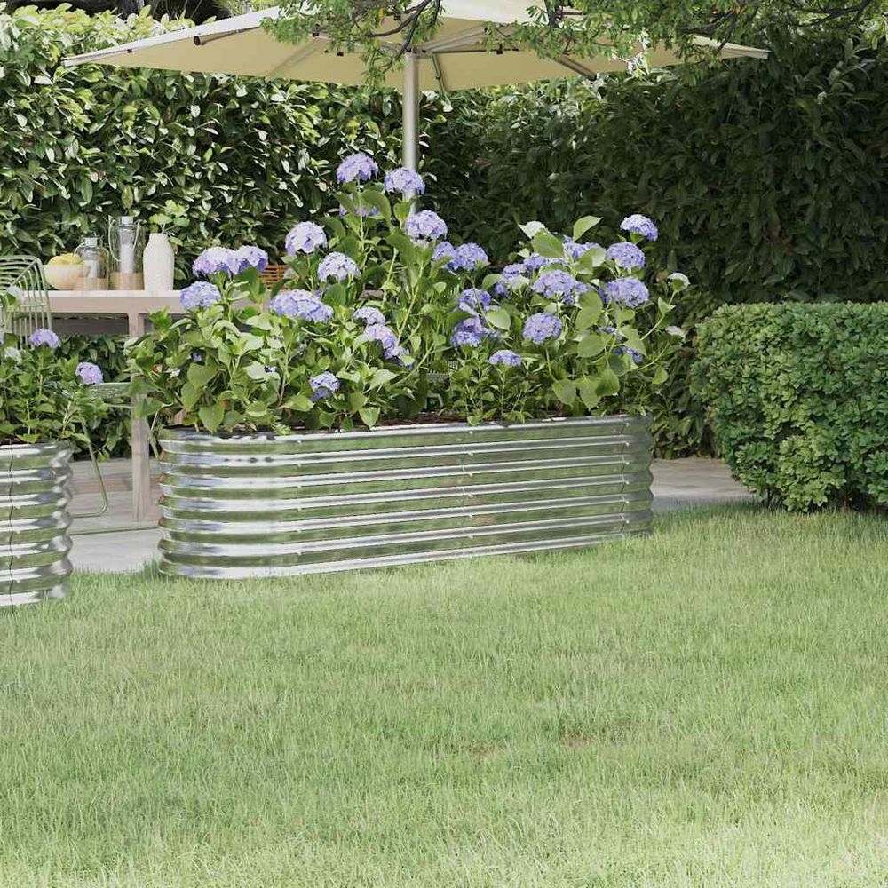 Grand carré potager ovale acier galvanisé argenté 152x40x36 cm