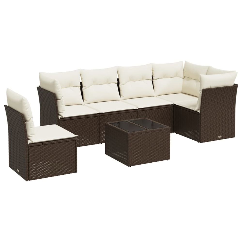Salon de jardin avec coussins 6 pcs marron résine tressée