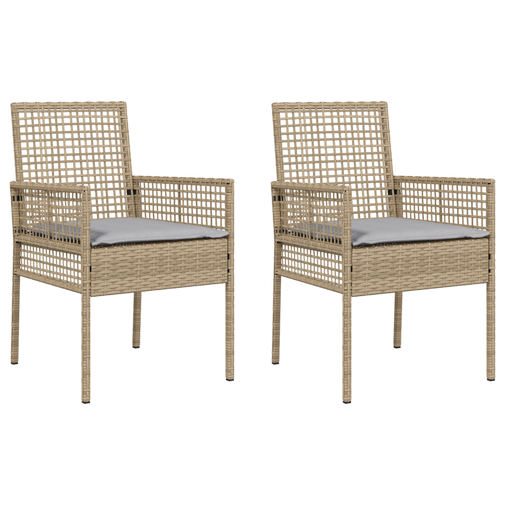 Chaises de jardin 2 pcs avec coussins beige en poly rotin